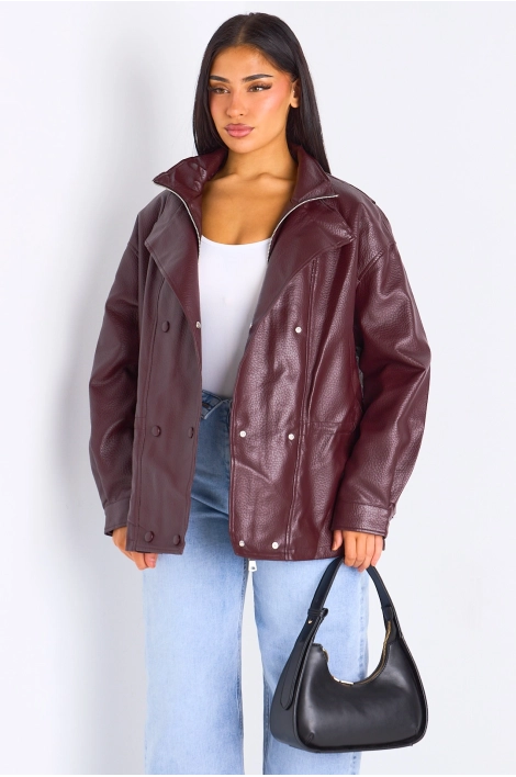 Veste en simili cuir bordeaux