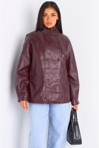 Veste en simili cuir bordeaux