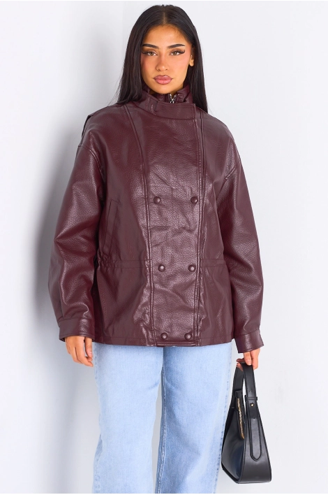 Veste en simili cuir bordeaux