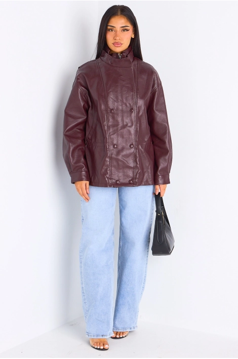 Veste en simili cuir bordeaux