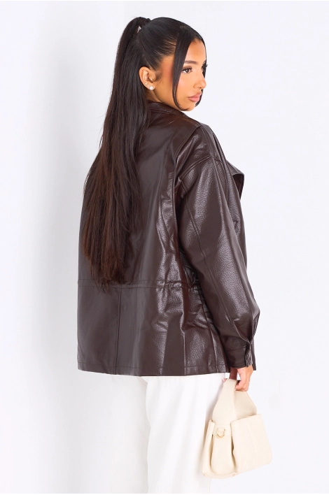 Veste en simili cuir marron