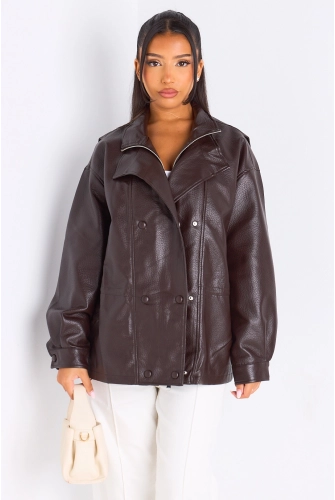 Veste en simili cuir marron
