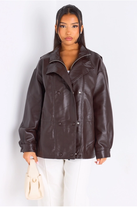 Veste en simili cuir marron