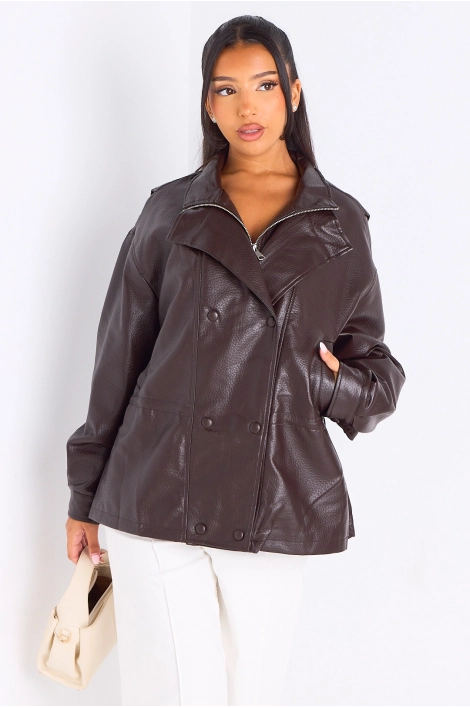 Veste en simili cuir marron