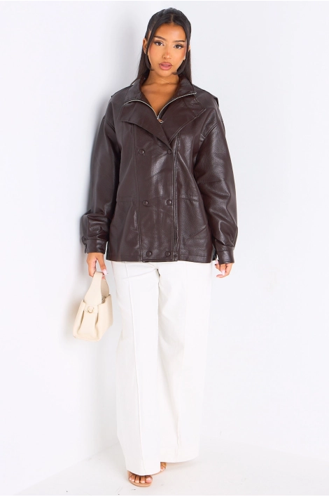 Veste en simili cuir marron