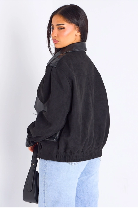 Veste en simili cuir bi-matière noire