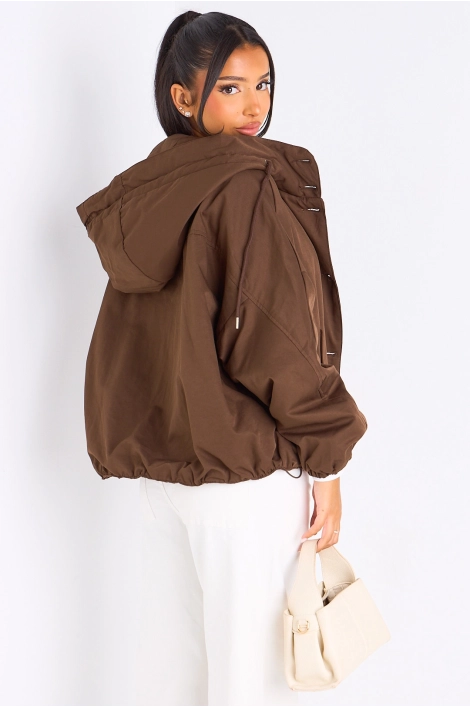 Veste courte marron à capuche