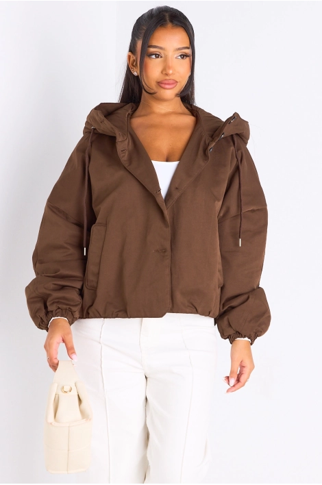 Veste courte marron à capuche