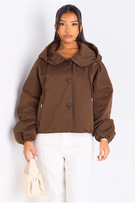 Veste courte marron à capuche