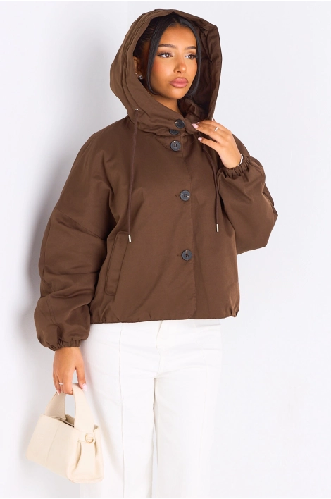 Veste courte marron à capuche
