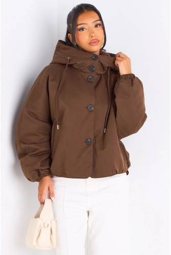 Veste courte marron à capuche