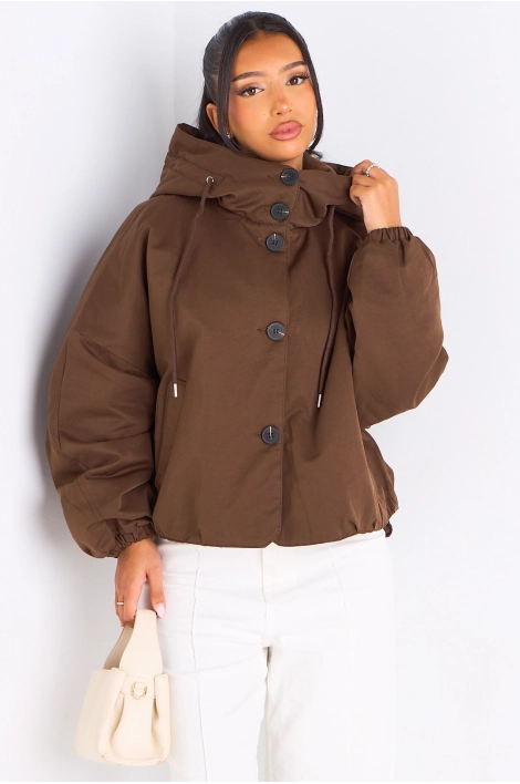 Veste courte marron à capuche