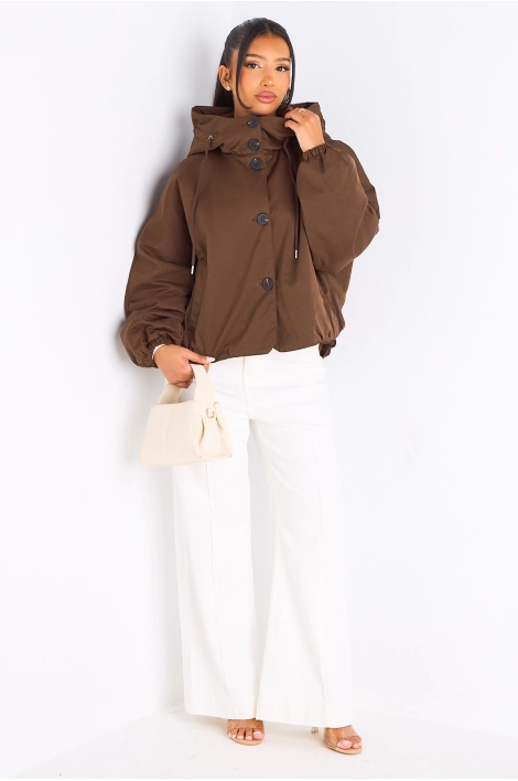 Veste courte marron à capuche