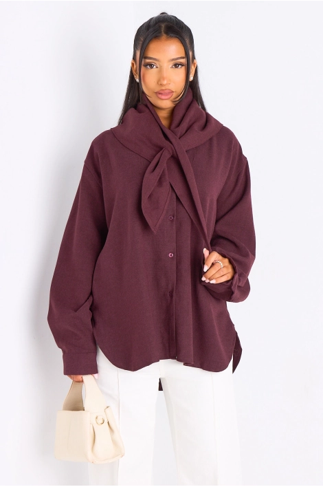 Chemise à manches longues prune + châle