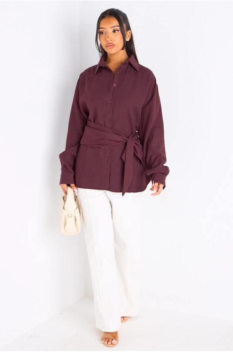 Chemise à manches longues prune + châle