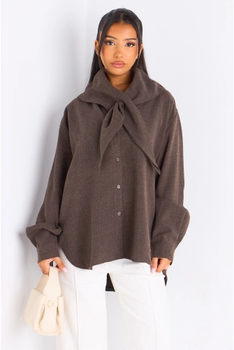 Chemise à manches longues marron + châle