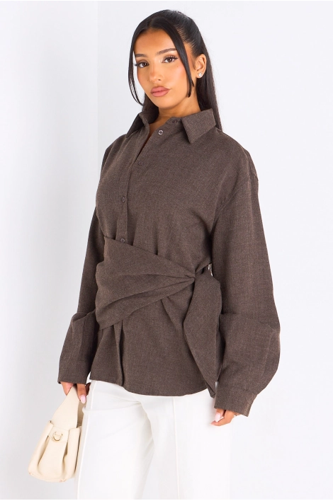 Chemise à manches longues marron + châle