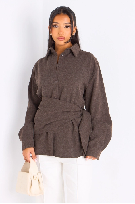 Chemise à manches longues marron + châle