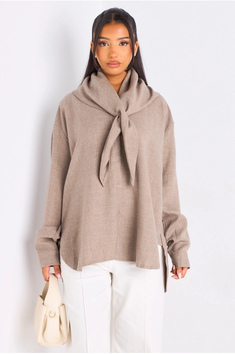 Chemise à manches longues beige foncé + châle