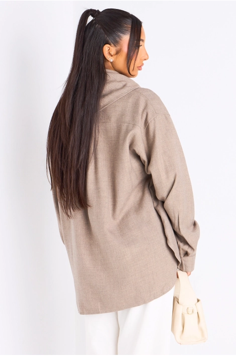Chemise à manches longues beige foncé + châle