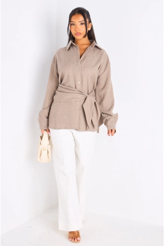Chemise à manches longues beige foncé + châle