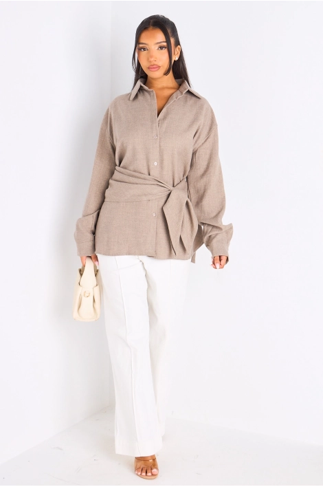 Chemise à manches longues beige foncé + châle