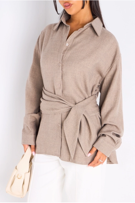 Chemise à manches longues beige foncé + châle
