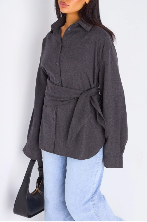 Chemise à manches longues gris foncé + châle