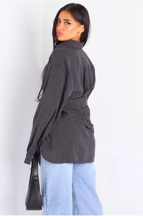 Chemise à manches longues gris foncé + châle