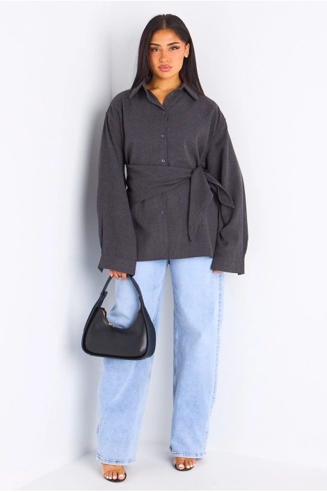 Chemise à manches longues gris foncé + châle