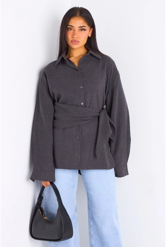 Chemise à manches longues gris foncé + châle