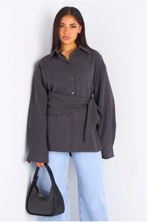 Chemise à manches longues gris foncé + châle