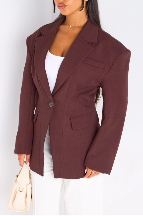 Kopie von Kopie von Veste blazer camel à coupe droite ceinturée