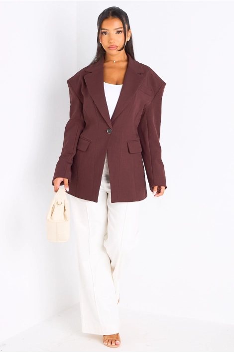 Kopie von Kopie von Veste blazer camel à coupe droite ceinturée