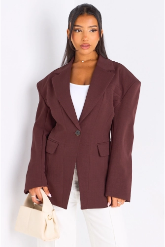 Kopie von Kopie von Veste blazer camel à coupe droite ceinturée