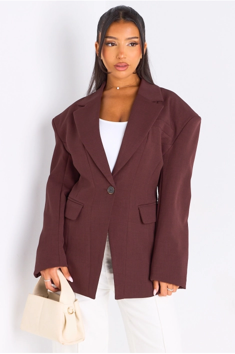 Kopie von Kopie von Veste blazer camel à coupe droite ceinturée