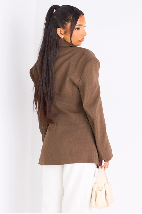 Kopie von Veste blazer camel à coupe droite ceinturée