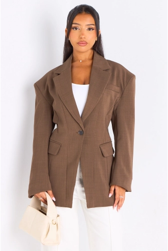 Kopie von Veste blazer camel à coupe droite ceinturée