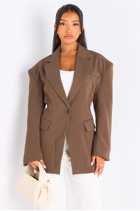 Kopie von Veste blazer camel à coupe droite ceinturée
