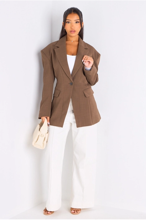 Kopie von Veste blazer camel à coupe droite ceinturée