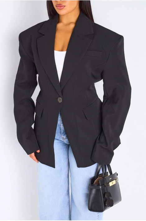 copy of copy of Veste blazer camel à coupe droite ceinturée