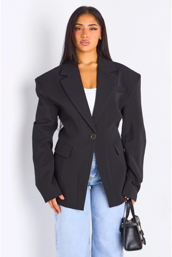 Kopie von Kopie von Veste blazer camel à coupe droite ceinturée