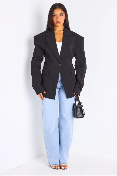 copy of copy of Veste blazer camel à coupe droite ceinturée