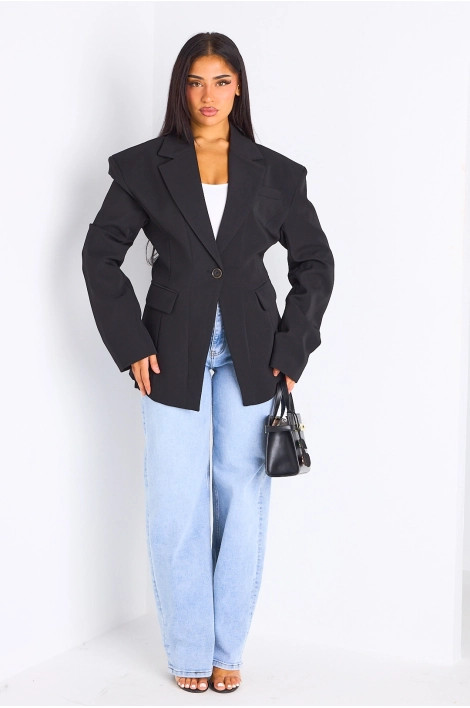 copy of copy of Veste blazer camel à coupe droite ceinturée