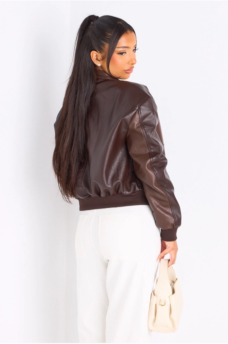 Veste en simili cuir bicolore marron