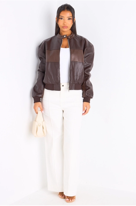 Veste en simili cuir bicolore marron