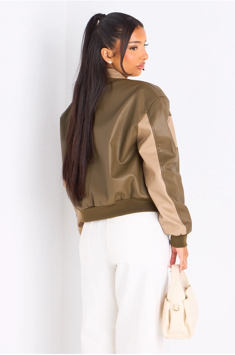 Veste en simili cuir bicolore verte