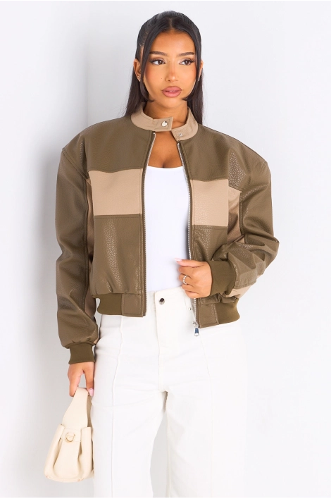 Veste en simili cuir bicolore verte