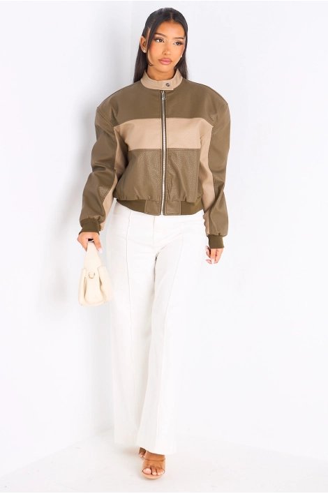 Veste en simili cuir bicolore verte