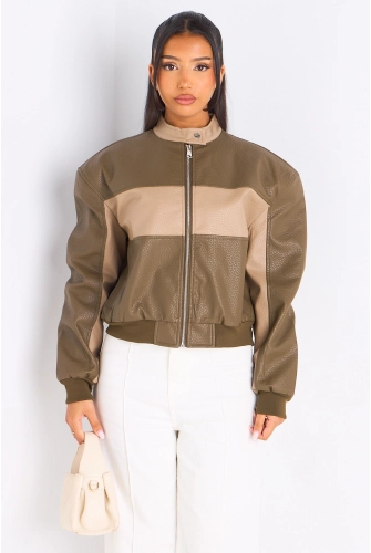 Veste en simili cuir bicolore verte